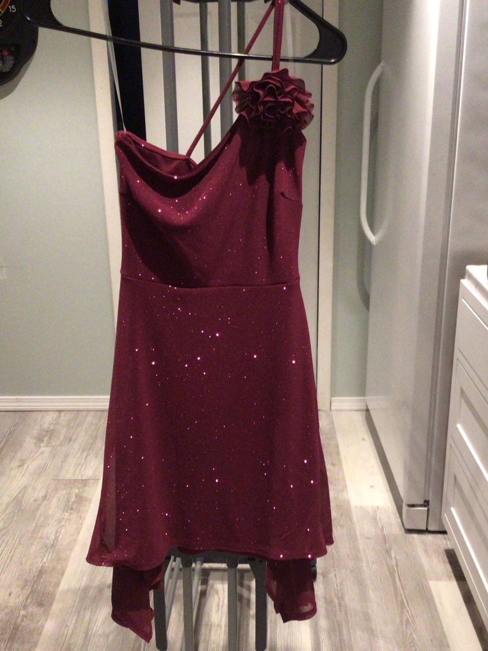Windsor Magenta Sparkle One-Shoulder Dress with Floral Accent